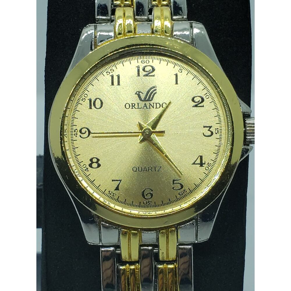 Orlando Men's dress watch, NO25. Bright gold face with two toned band